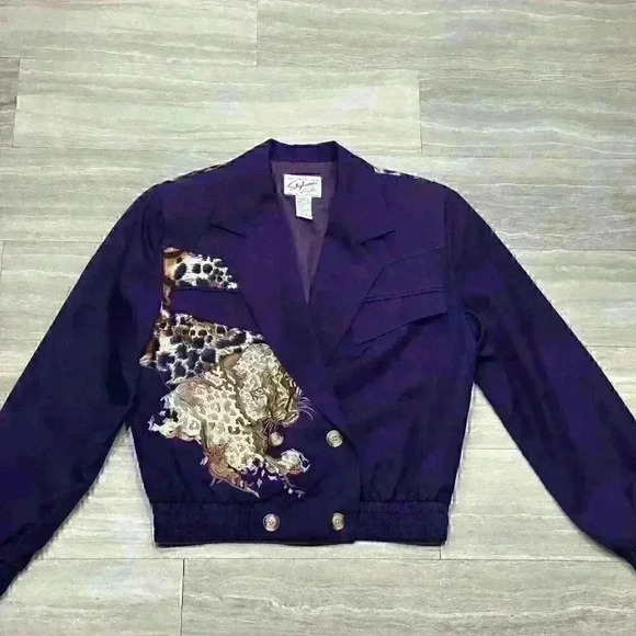 Silk Blend Vintage Purple Jaguar 1980s Style Jacket Stephanie by Suzelle - Picture 2 of 10